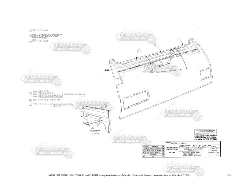 1969-1970 Dodge Plymouth Conjunto de Carroceria Manual Polara Monaco Fury Visualizações Explodidas - Imagem 2 de 4