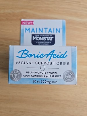 Monistat MAINTAIN Boric Acid Suppositories Vaginal pH Balance Odor Control