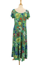 Vintage Jams World Maxi Dress Large Green Floral Tie Back Tropical Hawaiian