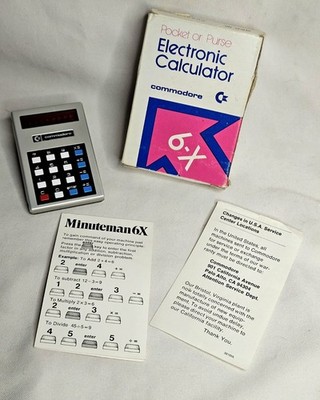 Vntage Commodore Minuteman 6/6X Desktop Electronic Calculator & Manual Boxed Set