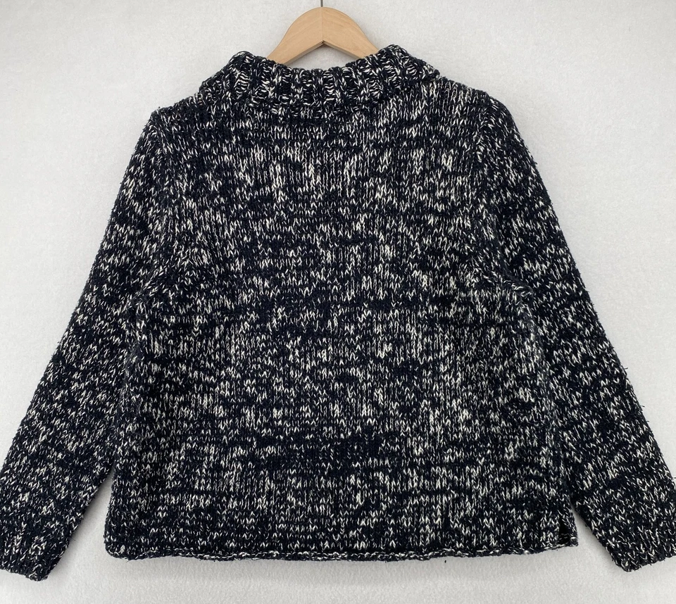 Suéter EILEEN FISHER XL Algodón Orgánico Mármol Grueso Cuello Alto Pullover Negro Foto 3 de 4