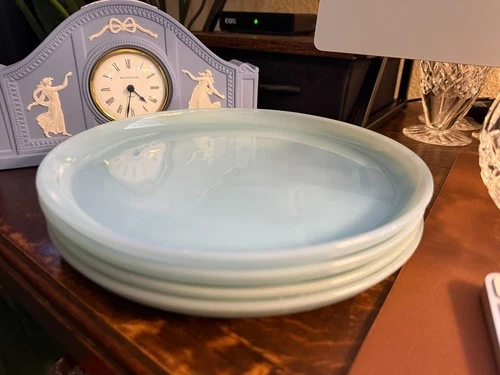 Vintage Fire King Turquoise Blue Heat Proof Anchor Glass  (4) 9" Luncheon Plates