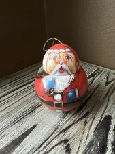 The Tin Box Co Roly Poly Santa Christmas Ornament 3.5” Decor Gift Holiday VTG