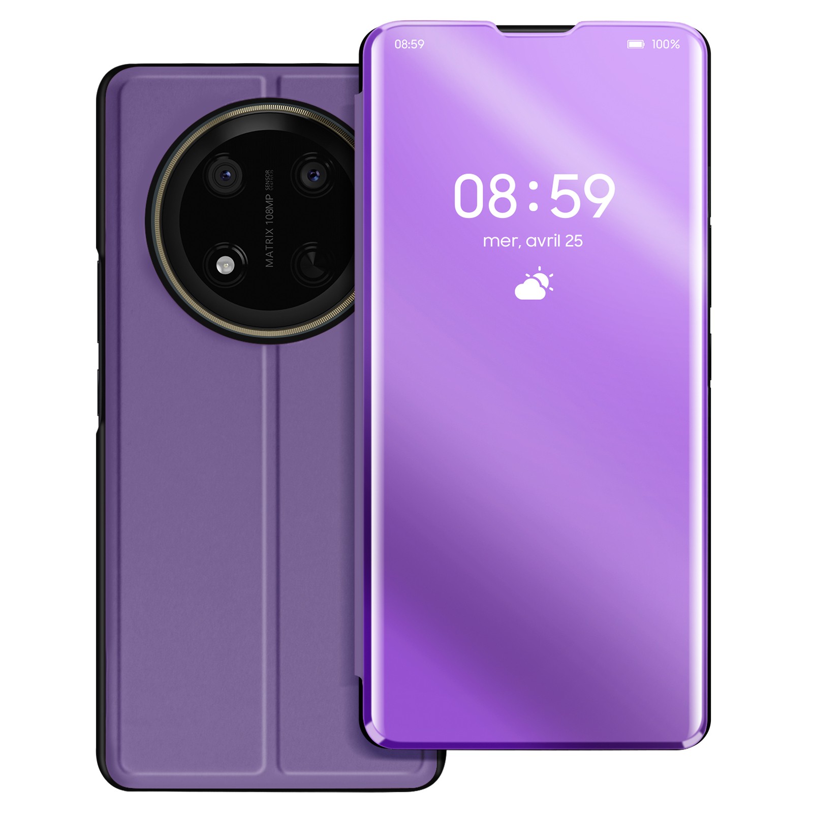 Housse Honor Magic 7 Lite antichoc violette à clapet translucide Avizar