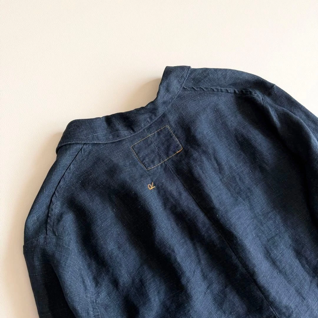 45R / 45rpm Linen Tailored Jacket Indigo Blue Size-L Excellent image 5
