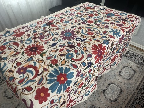 Antique Vintage Uzbek Embroidery Suzani Bed Cover Table Cloth Throw181x147cm 29 - Picture 13 of 14