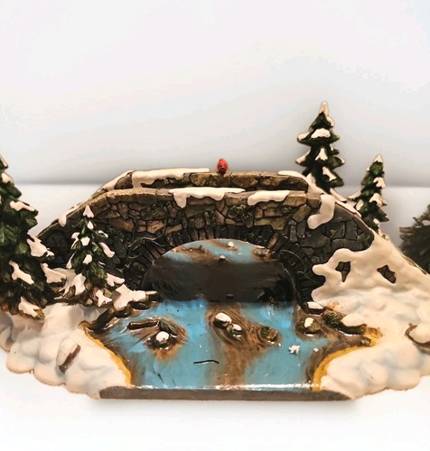 Dept 56 Village Accessory Mill Creek Bridge #52635 In Box Cardinals Pine Trees - Picture 5 of 10