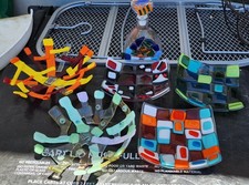 Fused Glass Plates Art Pieces Tie Dye 10 Piece Set