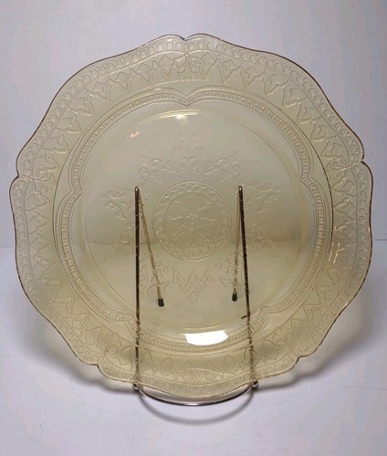 11" Federal Glass Patrician Spoke Amber Yellow Depression Glass Plate - Picture 1 of 20