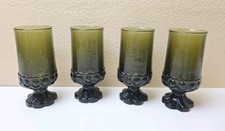 Set Of 4 Franciscan Tiffin Madeira Olive Green Footed Ice Tea Glasses 6.5" VTG
