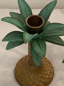 Two*vintage*PALM TREE CANDLE HOLDERS*6"H*Brass/forged metal*nwob