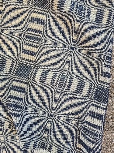 Antique Blue Wool Loom Woven Overshot Jacquard Coverlet Indigo 92”x36” - Picture 7 of 7