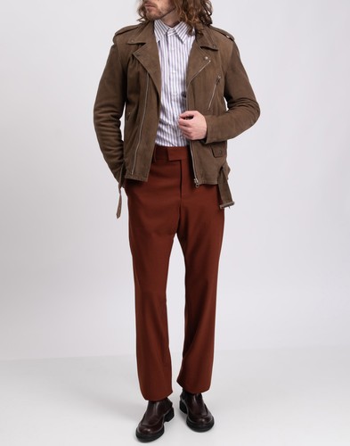 RRP €1950 STEWART OLD GLORY Suede Leather Biker Jacket Size L Lined Zipped Cuffs - Picture 3 of 12