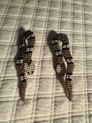 Vintage Hand Crafted Beaded Snake Earrings  