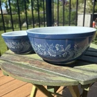 New ListingPyrex Blue Daisy Cinderella Mixing Bowl Set 2pc Vintage Milk Glass