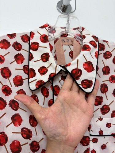 No. 21 Candy Apple Print Shirt Blouse Silk Red White Fruit Lollipop IT 42 - Picture 4 of 16