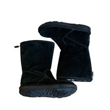 UGG Kids Classic Back Zip Black Suede Sheepskin Lined Boots Sz-10 1103023K