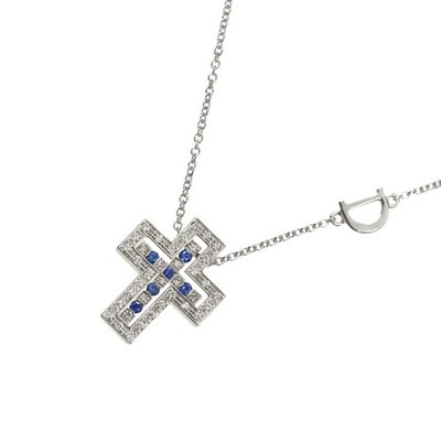 DAMIANI Belle Epoque Sapphire Diamond Cross Necklace XXS 18K WG