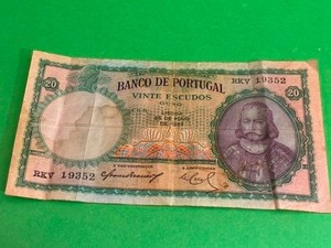 1954 Banco de Portugal 20 Escudos Banknote