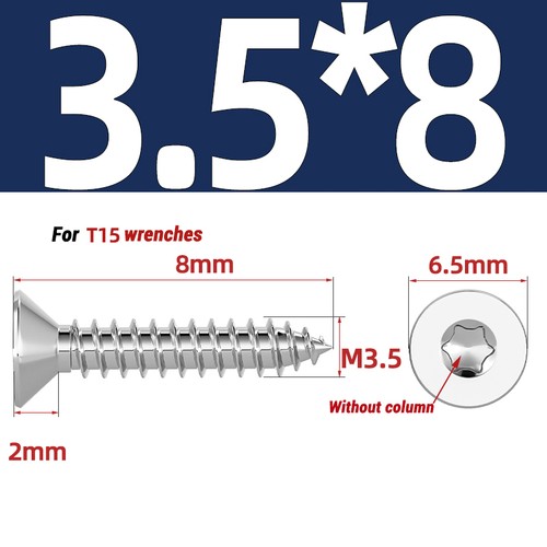 2mm 2.3mm 2.6mm 3mm ~ 6mm Torx Countersunk Fully Threaded Chipboard Wood Screws - Picture 58 of 100