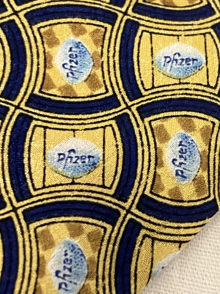 Pfizer Viagra Corbata Azul Píldora Representante de Medicamentos Farmacia Geométrica Dorado Amarillo Médicos Para Hombres Foto 3 de 4