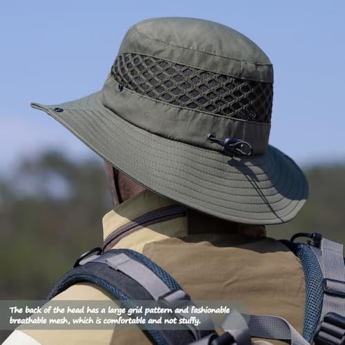 Fishing Hat, UPF50+ Wide Brim Sun Hat for Men Women, UV One Size Army Green-1 - Picture 6 of 6