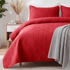 Whale Flotilla Extra Soft King Quilt Bedding Set Lightweight Red Bedspread Rever