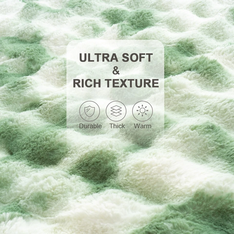 Lujoso Grueso Cálido Suave Imitación Piel Felpa Sherpa Vellón Edredón Conjunto Manta Decora Foto 2 de 3