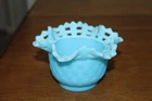 Vintage Fenton Glass Powder Blue Satin Basket Weave Scalloped Open Lace Rim Bowl