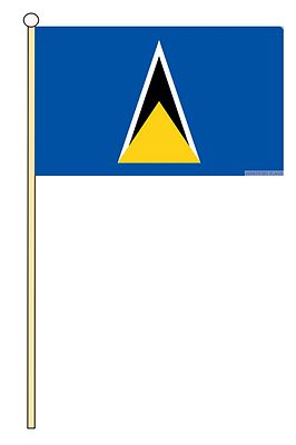 ST LUCIA CARIBBEAN 18'' x 12'' LARGE HAND WAVING COURTESY FLAG & POLE