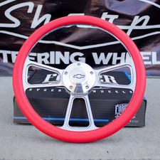 Chevy Steering Wheel - Billet Aluminum Red Half Wrap Horn Billet Adapter Chevy Steering Wheel - Billet Aluminum Red Half Wrap Horn Billet Adapter