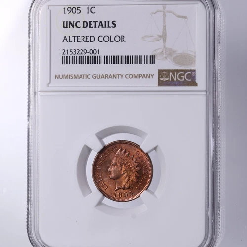 1905 Indian Head 1C NGC Certified UNC Details Altered Color