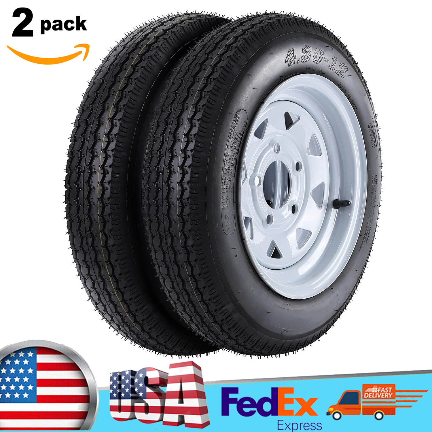 4.8012 Trailer Tires and 12" Rims 48012 4.80 X 12 5 Lug on 4.5", 6PR（Set of 2） eBay