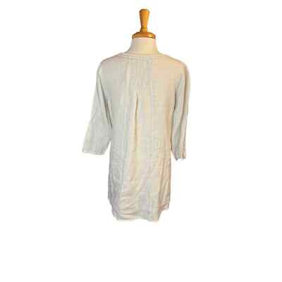 【H】neau linen tops cream Terzo Millenno Linen Women's Cream Casual Oatmeal V Neck Tunic Top