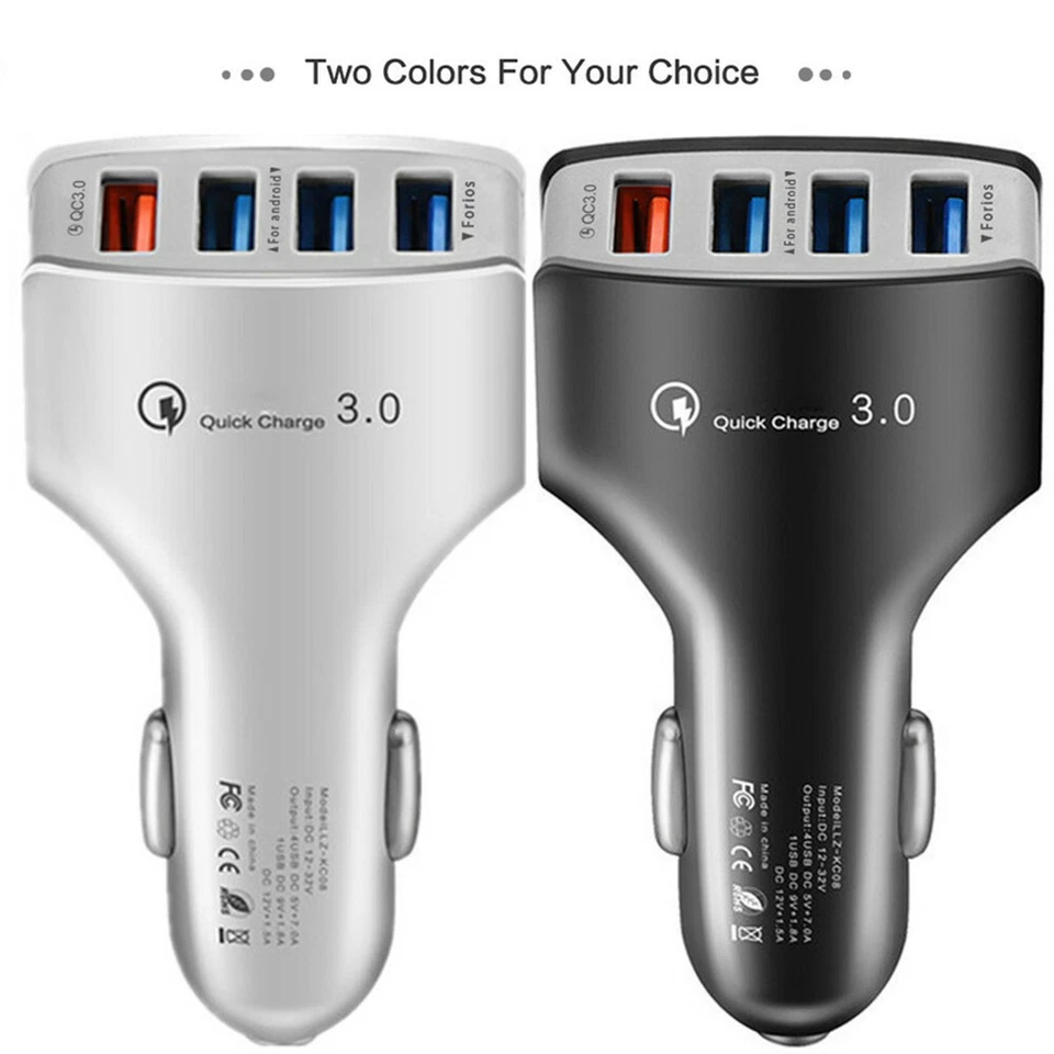 4-Port USB Car Charger Adapter QC 3.0 Fast Charging For iPhone XS Samsung LG HTC - Image 2 of 4
