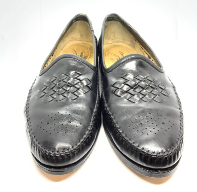 SANTONI Men’s Woven Leather Loafer Size 11 D Black braided‎ dress shoes Santoni Mens Black Woven Leather Penny Loafers Made in Italy  main image 4