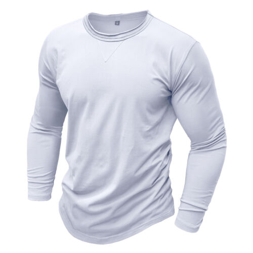 T-shirt uomo slim fit manica lunga girocollo casual elasticizzata blusa autunno - Foto 10 di 61