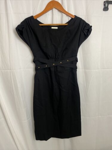 Loeffler Randall Short Sleeve Knee Length Black Dress Gold Spikes Wool Silk, 0
