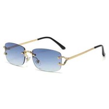 Retro Rimless Small Sunglasses Women Metal Rectangle Gold Frame Brand Design Men
