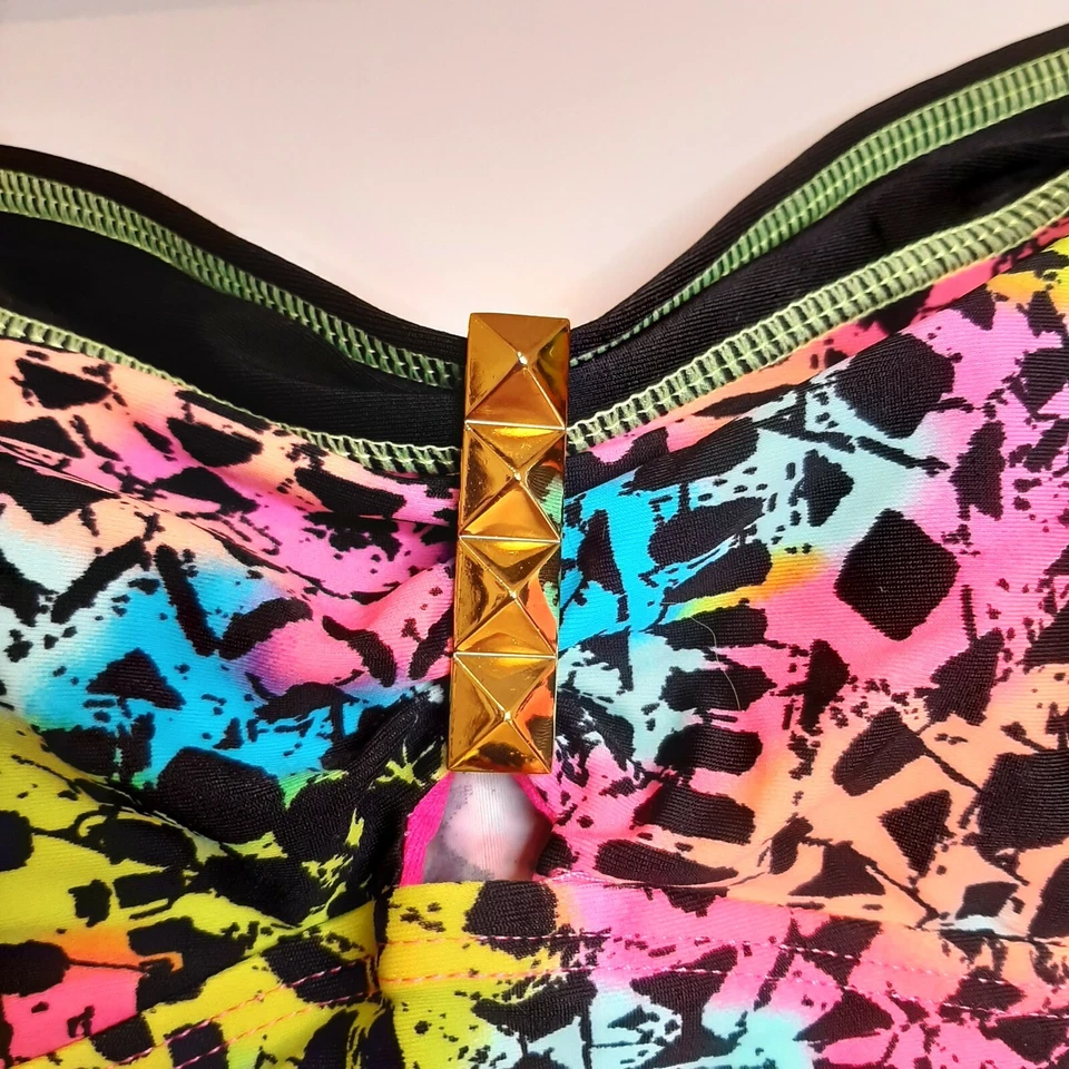 NUEVO CON ETIQUETAS Traje de Baño Mudd XS Traje de Baño Separado - SOLO SUPERIOR Tankini Geométrico Neón Foto 4 de 4