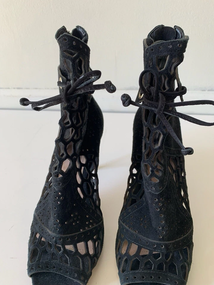 Rachel Zoe Heels “Julie” Black Suede Laser Cut Stiletto Bootie Size 7.5 - Image 3 of 4