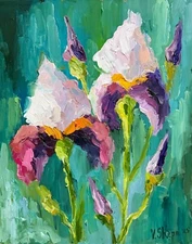 Original Oil Painting Irises Flowers Spring Impressionism Still Life Art Signed