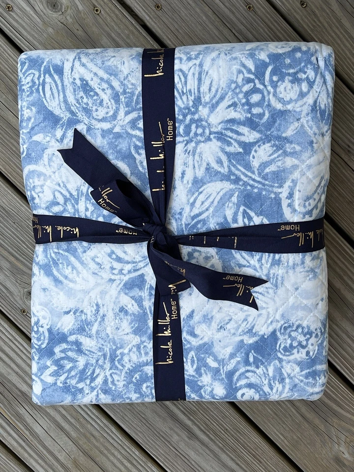 Nicole Miller Azul Blanco KING Algodón Edredón Paisley Acuarela Juego de 2 Fundas Nuevo Foto 4 de 4