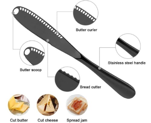 3 in 1 Edelstahl Butterstreuer Messer Butter Lockenstab Streuer Buttermesser - Bild 4 von 9