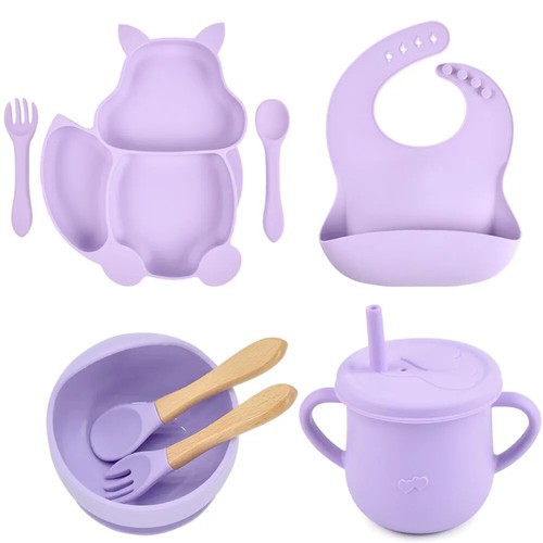 Set 8 pezzi/set ventosa per bambini piatto tazza bavaglini set piatti alimentazione bambini - Foto 23 di 37