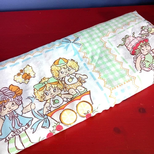 Vintage 80s Strawberry Shortcake Twin Flat Sheet Gingham Cartoons Genx Nostalgia