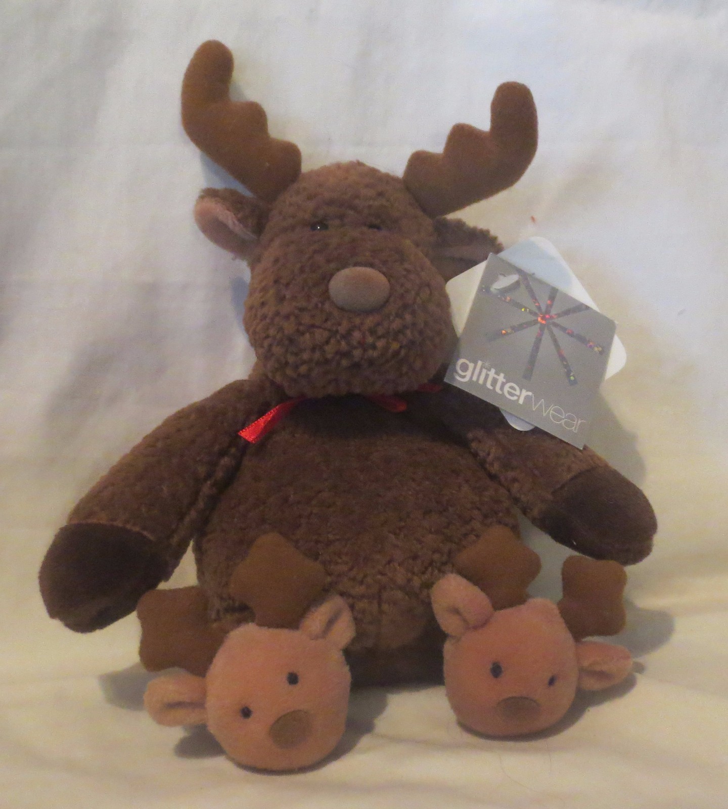 Glitterware Soft Dreams Plush Baby Reindeer Wearing Reindeer Slippers 8" Ratttle