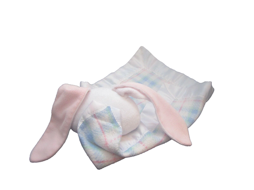 Bunny Rabbit Lovey weiß rosa blau kariert 16" x 16" Sicherheitsdecke HB - Bild 2 von 3