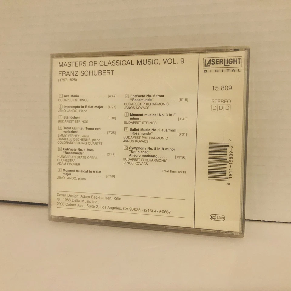 Masters Of Classical Music Vol.9 Franz Schubert Music CD 1988 Good Condition Foto 2 de 4