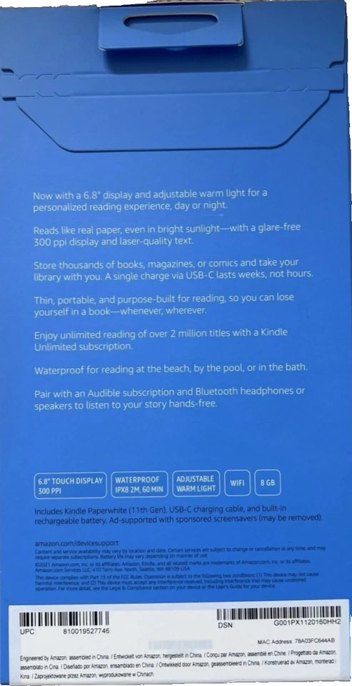 NEW Amazon Kindle Paperwhite 11th Gen WiFi eReader 6.8 Inch Display Your Choice - Image 2 of 2